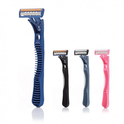 4 colors long handle 3 blade stainless steel smooth shave disposable Razor