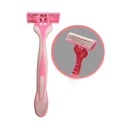 Pink color 3 blade stainless steel lady disposable razor